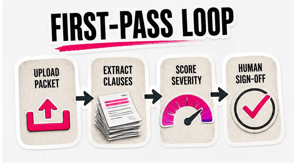 Upload packet, extract clauses, score severity, human sign-off