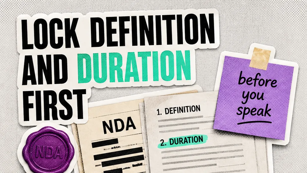 NDA pages with highlighted definition and duration, sticky before you speak
