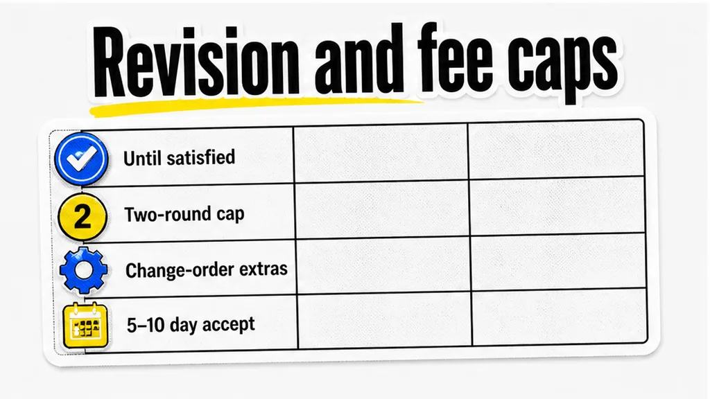 Until satisfied versus two-round cap, change-order extras, 5–10 day accept