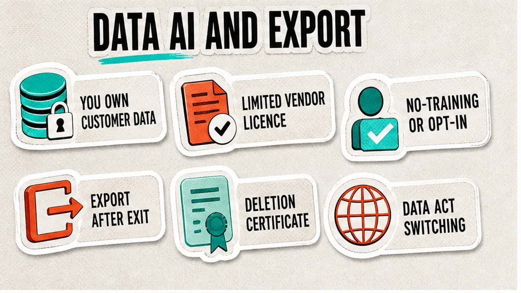 Customer Data ownership, limited vendor licence, no-training, export, deletion, Data Act switching