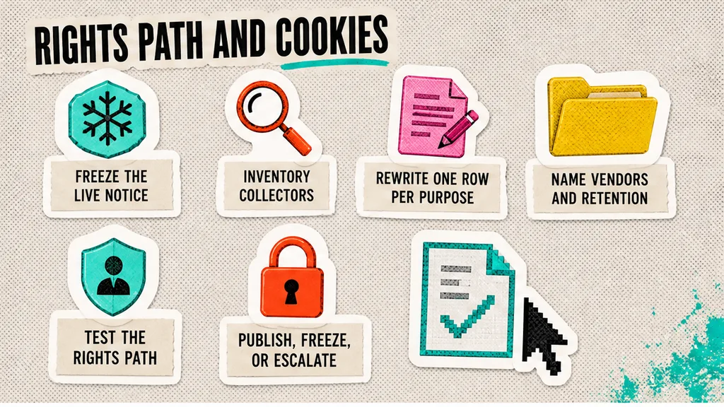 Eight-step walk from freeze the live notice to publish, freeze, or escalate
