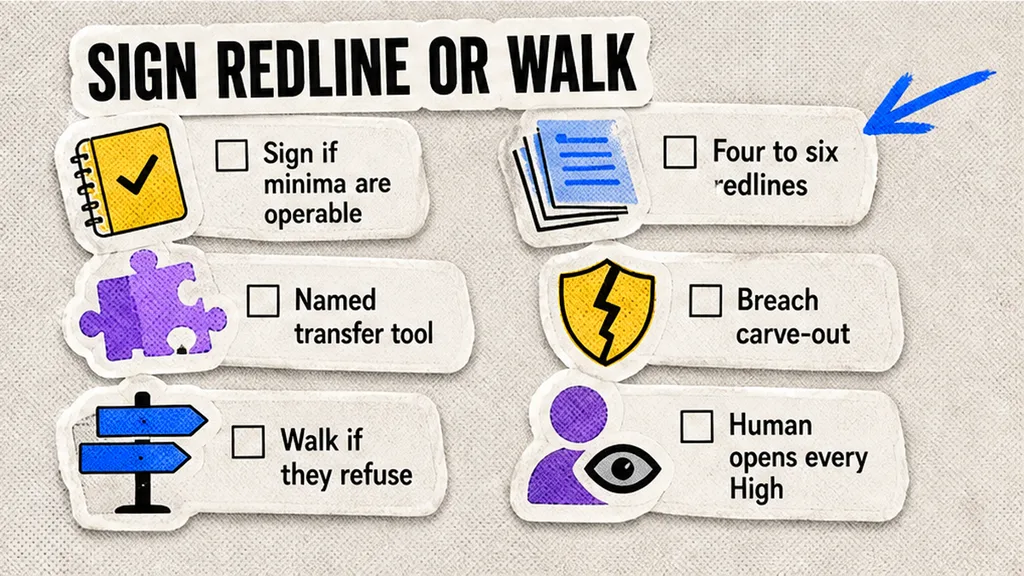 Sign, negotiate four to six redlines, or walk the vendor