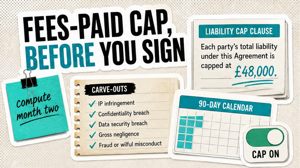 MSA liability clause with a fees-paid cap number and a carve-out list, no people