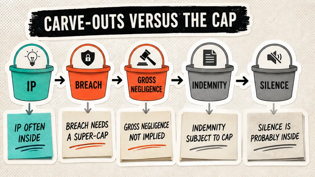 Carve-out map: IP inside, breach super-cap, gross negligence not implied