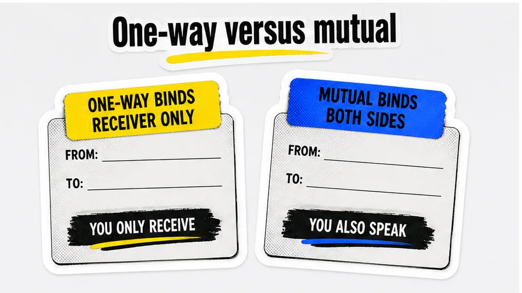 One-way binds the receiver only versus mutual binds both sides