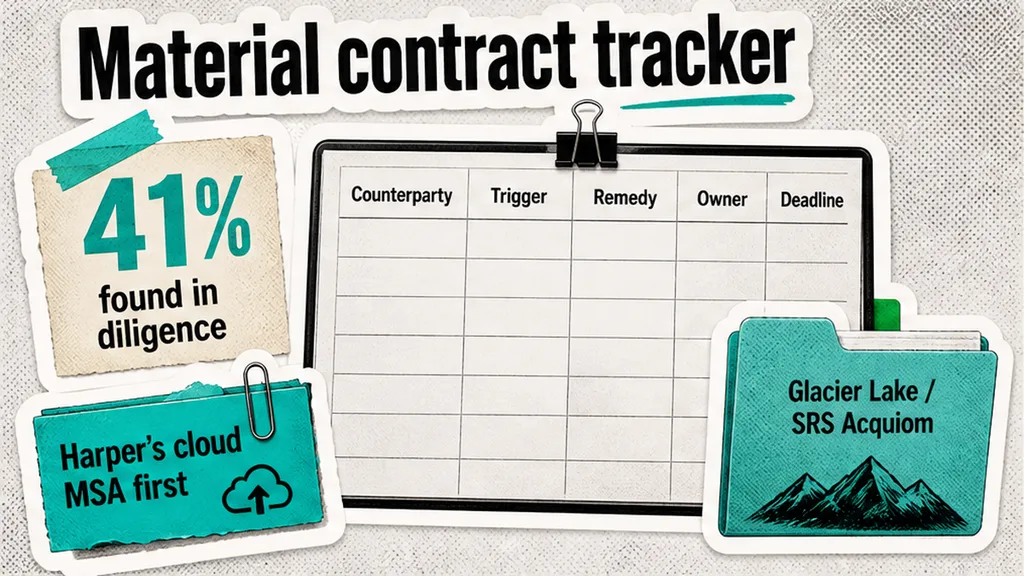 Material-contract tracker: 41% of sellers first find a restriction in diligence, Glacier Lake citing SRS Acquiom
