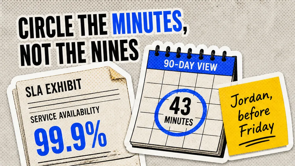 SLA exhibit with 99.9 percent circled as 43 minutes, not the nines; no host