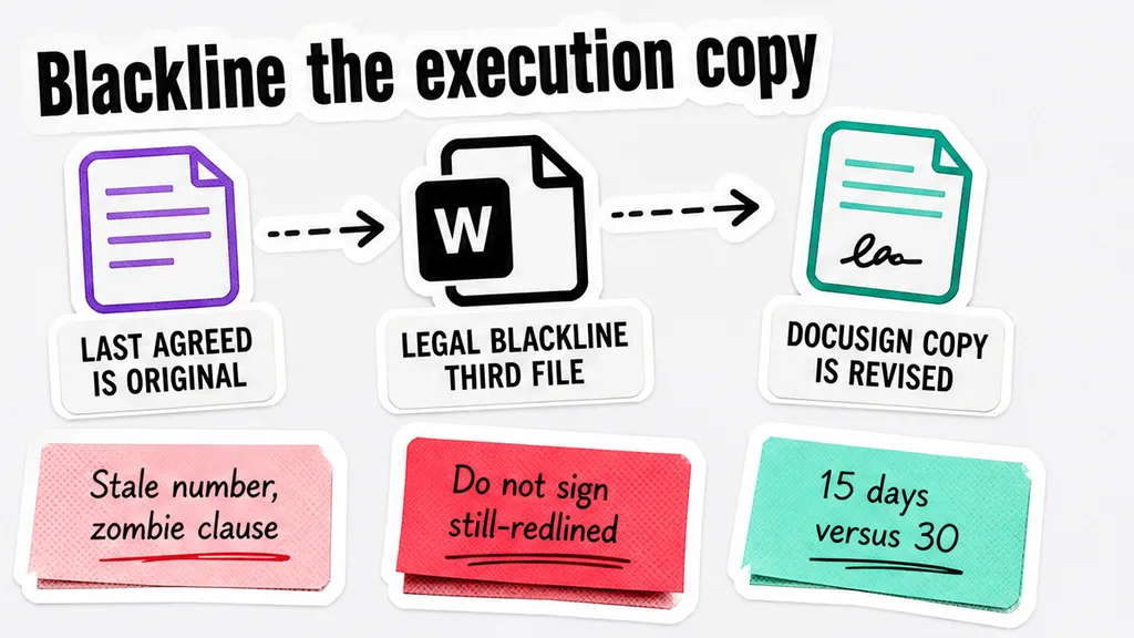 Word Compare legal blackline: last agreed markup versus the clean execution copy