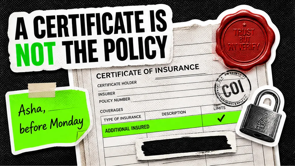 Certificate of insurance form with the additional-insured row highlighted