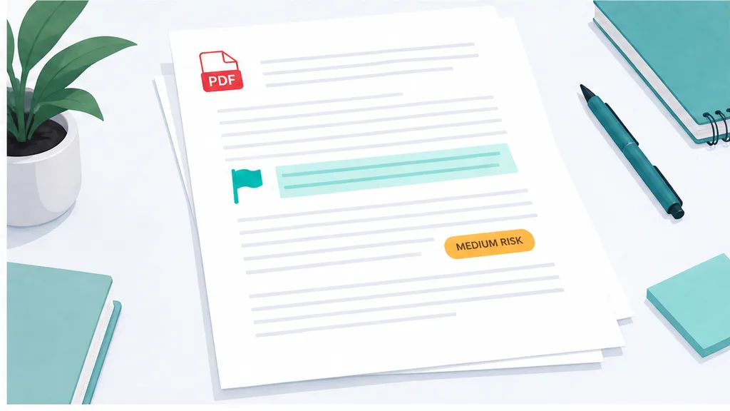 Annotated PDF page with teal and amber flags sitting on two clauses
