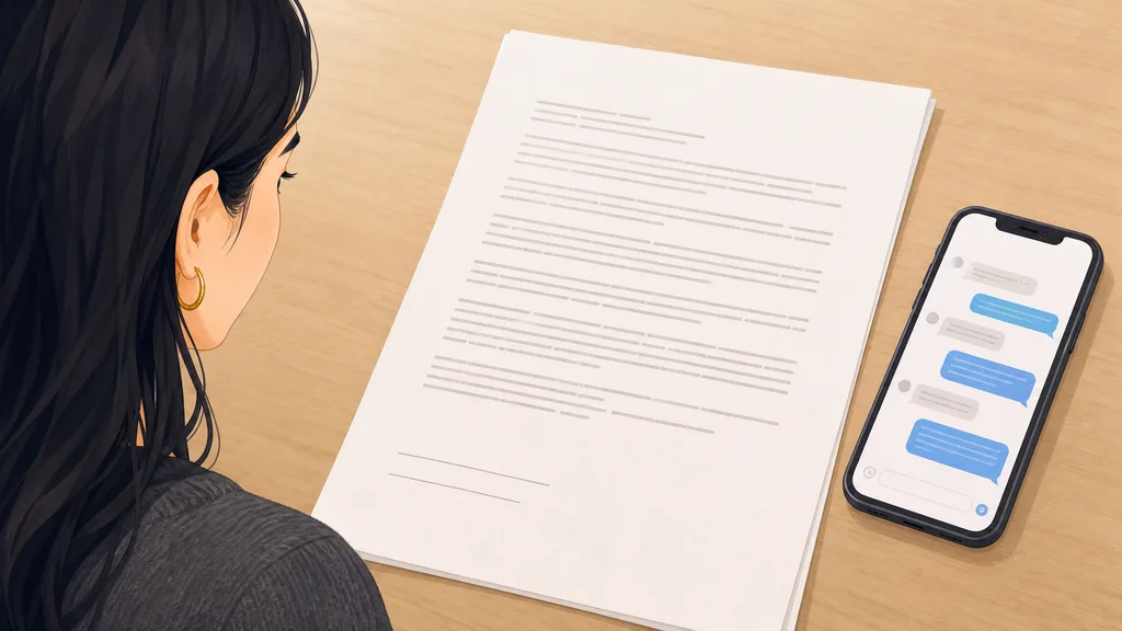 Marked contract and phone in the centre; a person peeks from the left edge