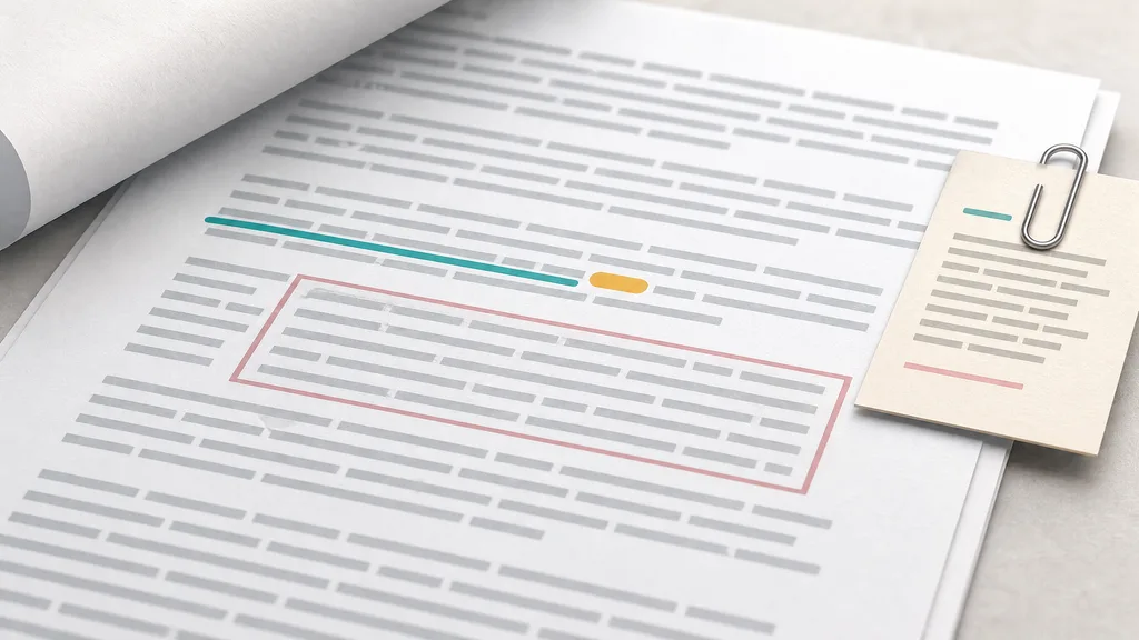 The same contract page with teal flags, explanation chip, and a statute pointer