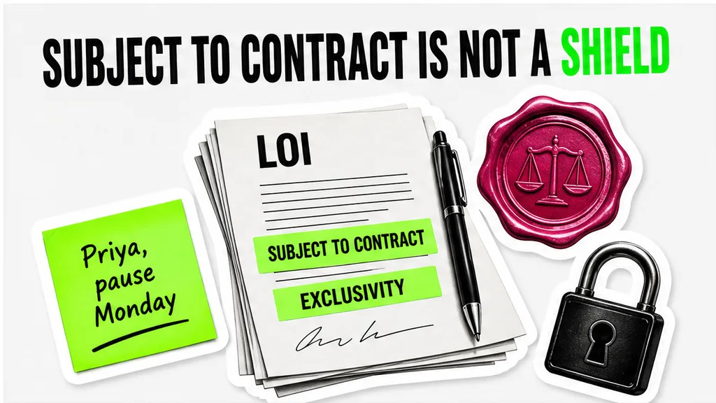 Four-page LOI with a subject-to-contract stamp and exclusivity box, no face