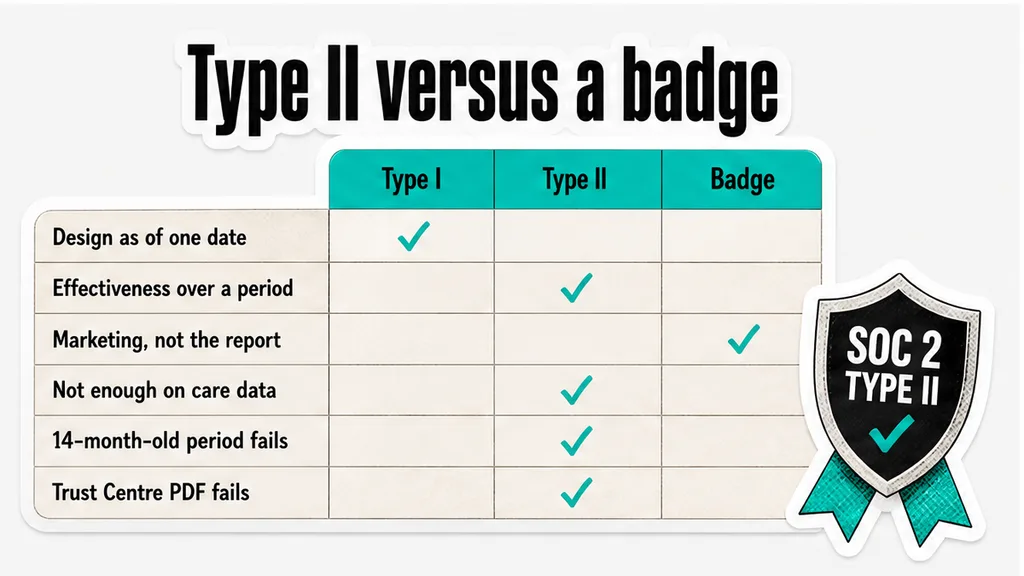 Type I versus Type II versus badge table: 14-month-old period and Trust Centre PDF fail