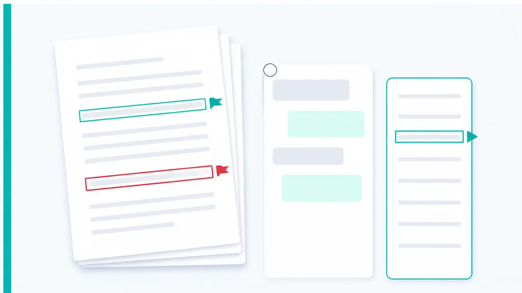 Marked vendor PDF with teal on-clause flags beside a closed solicitor envelope and the unmarked original — no person