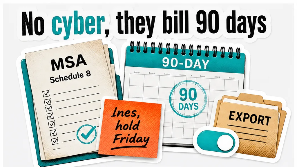 Warehouse MSA Schedule 8 with no cyber row and a 90-day billing stamp, no face