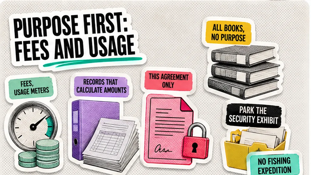 Purpose comparison: fees and usage meters versus all books versus a parked security exhibit