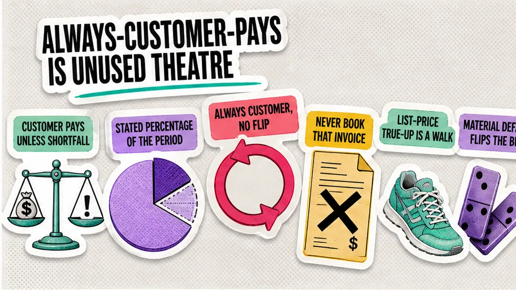 Cost-shift card: always Customer versus a shortfall flip and Material Default