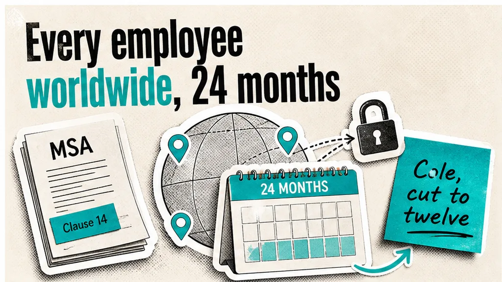 MSA Clause 14 non-solicit paragraph with every employee worldwide and 24 months boxed, no face