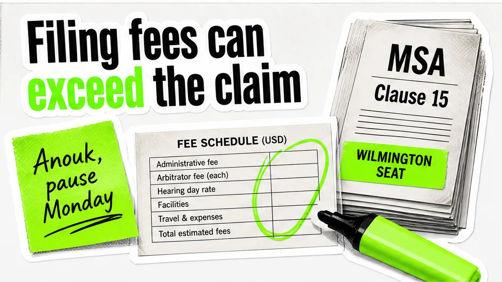 MSA Clause 15 with Wilmington seat and Commercial fee schedule circled, no face