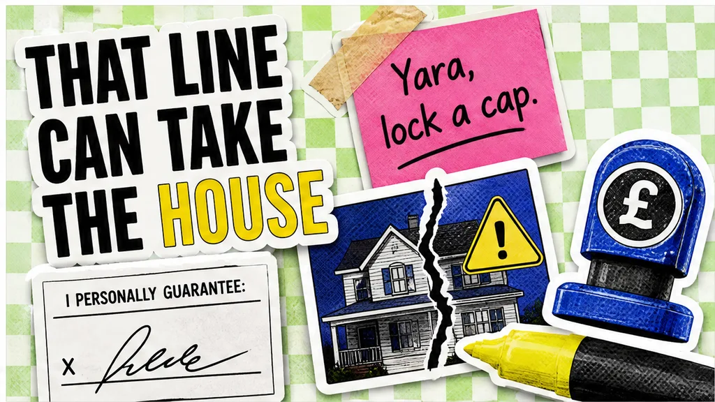 Vendor credit signature block with I personally guarantee above the box, house at risk, no face