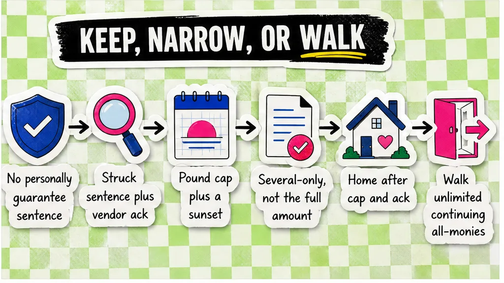 Keep, narrow, or walk board for the guarantee sentence, cap, sunset, and home address