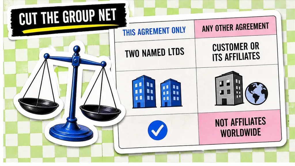 Cross-contract and Affiliates circled on a vendor MSA fees page, no face