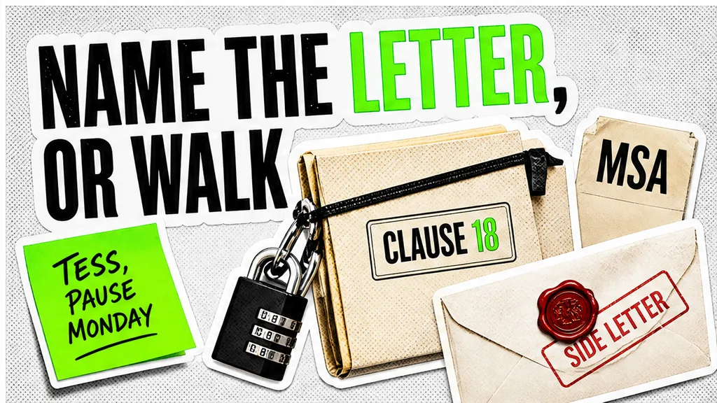 Clause 18 entire-agreement box, unnamed side letter outside the packet, no face