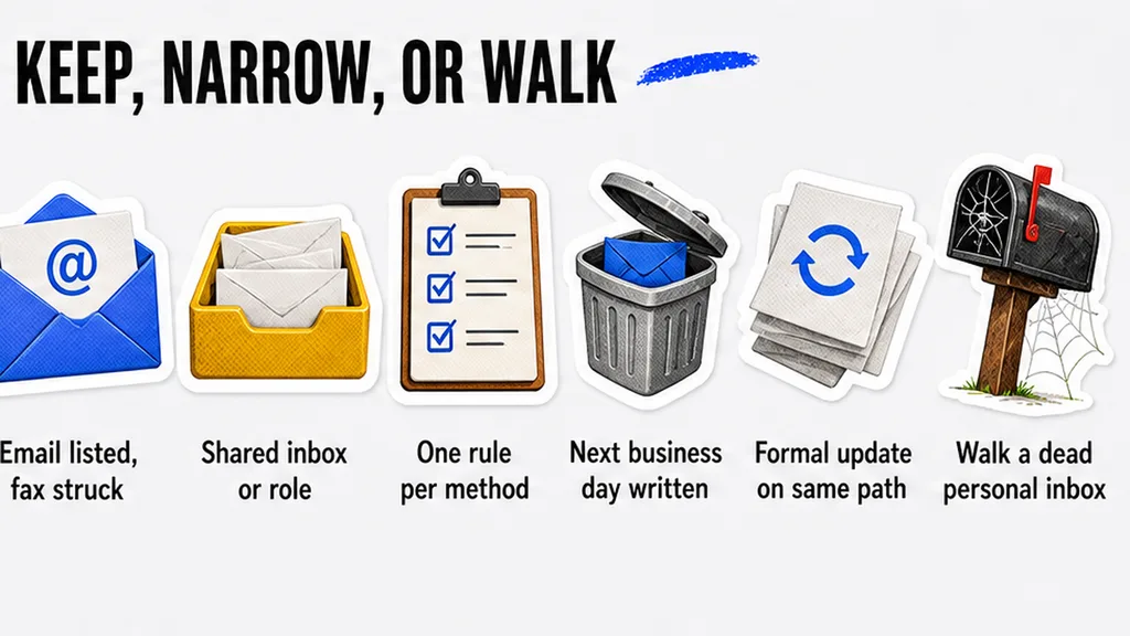 Keep, narrow, or walk board: live inbox, one deemed rule, next business day, no face