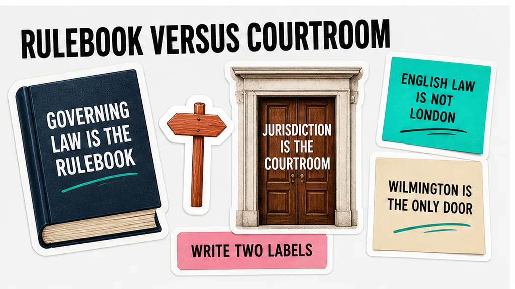 Rulebook versus courtroom cards, mismatch circled, no face