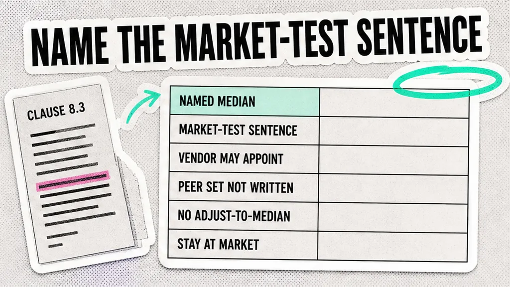 Market-median chart taped to an order form, Clause 8.3 boxed, no face