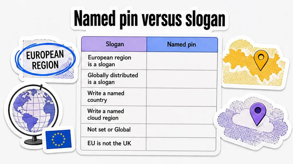 Map pin on a DPA region row, EU-region slogan circled, no face