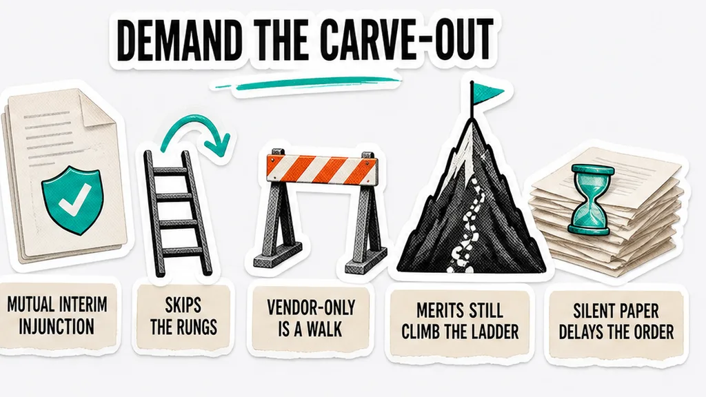 Injunction carve-out beside a silent ladder, no face