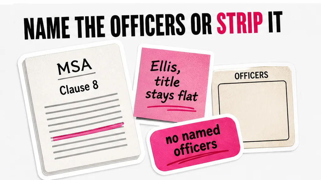 Clause 8 MSA, no named officers, title stays flat, no face