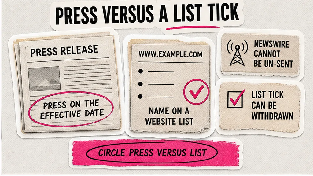 Checklist splitting signing-day press from a withdrawable customer-list tick