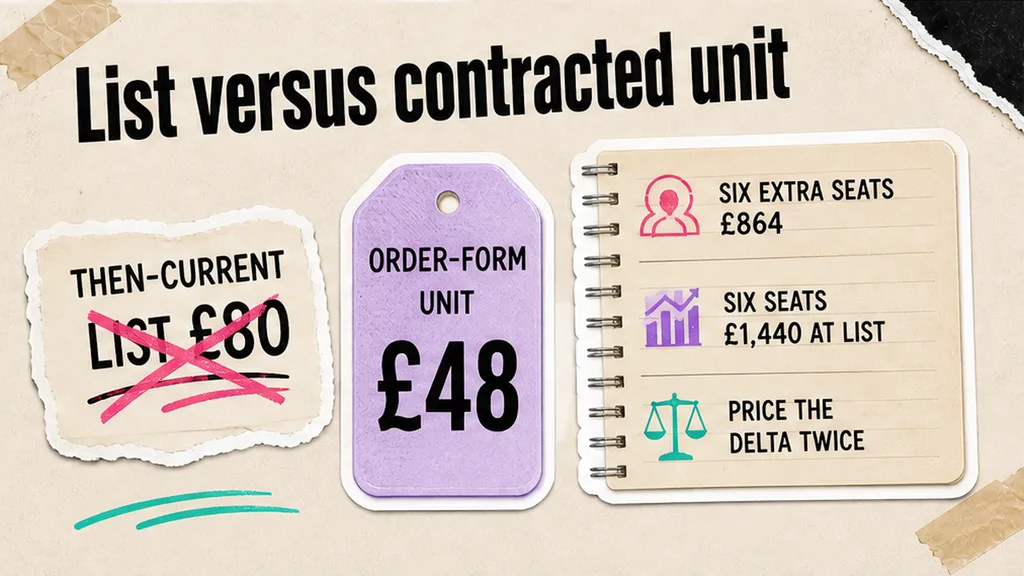 List £80 crossed out against contracted £48 and six-seat delta, no face