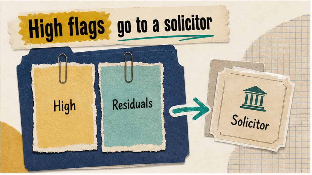 Editorial collage: marked confidentiality paper with High ticket and a solicitor folder