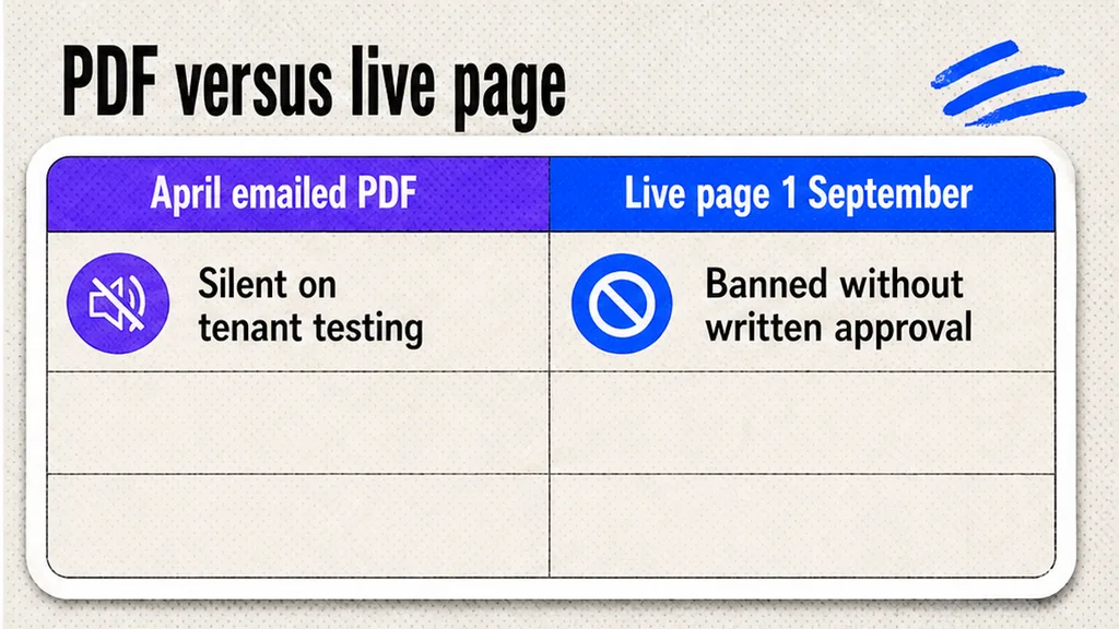 Comparison of April emailed PDF against the live page last updated 1 September