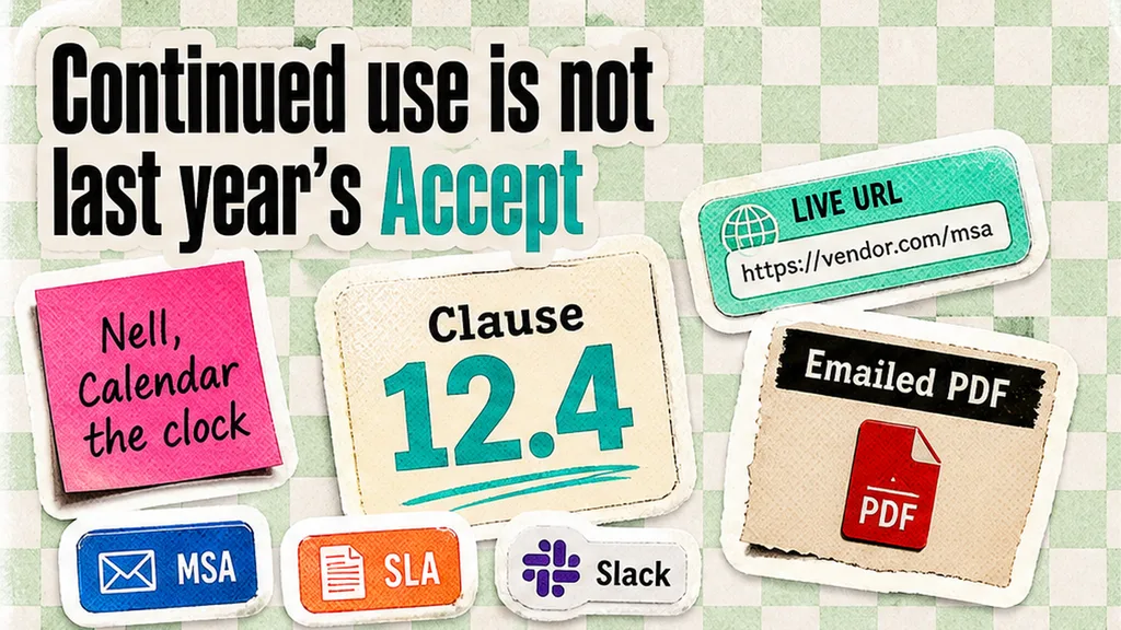 Clause 12.4 live URL versus last year's emailed PDF, posted AUP SLA and price list, no face