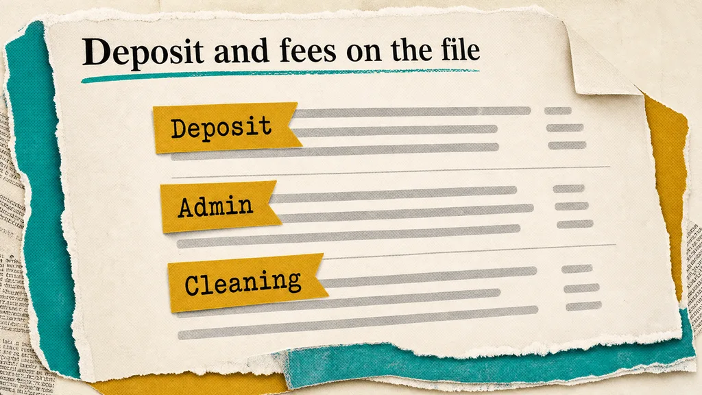 Printed England tenancy with a yellow mark on a six-week deposit and admin-fee line