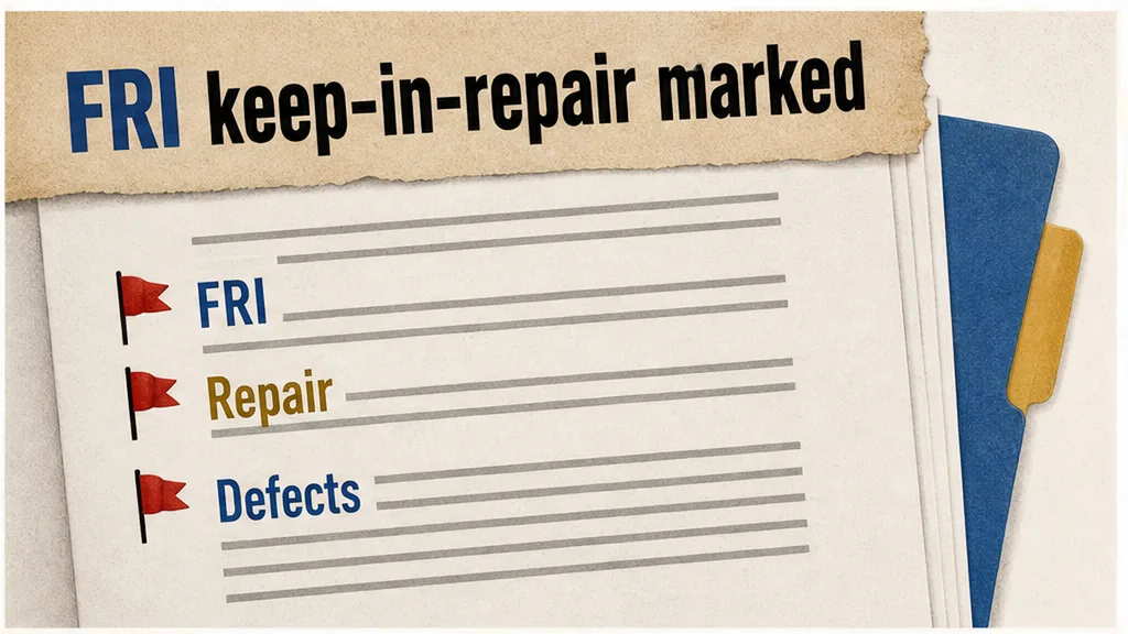 Printed commercial lease with a yellow mark on a keep-the-whole-in-repair FRI sentence