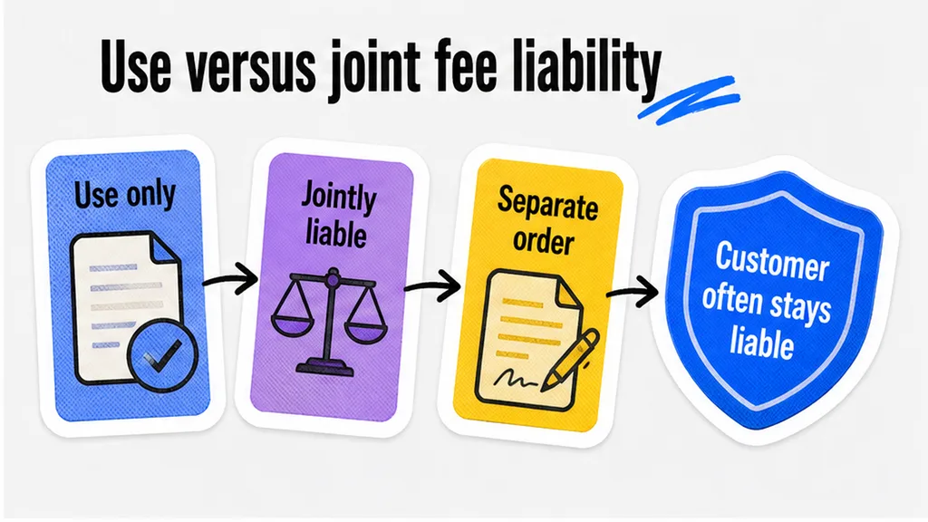 Use-only versus jointly liable versus separate order, Customer often stays liable