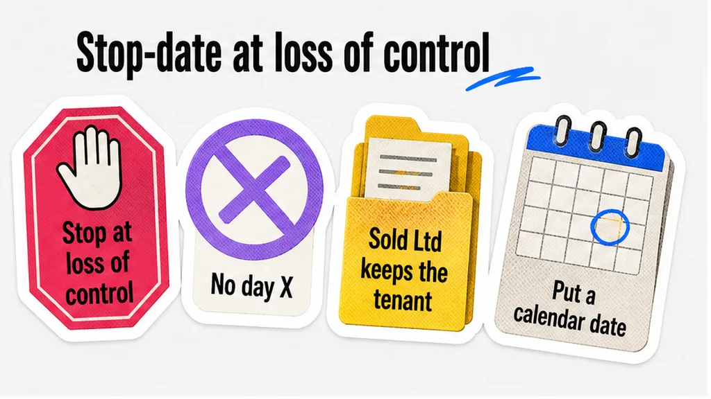 Stop-date at loss of control, no day X, sold Ltd keeps the tenant until a calendar date