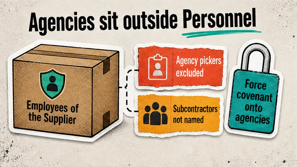 Personnel equals employees only; agency pickers and subcontractors sit outside, no face
