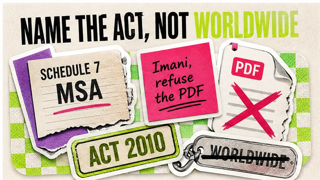 Schedule 7 MSA, worldwide catch-all struck, torn 2023 ABC Policy PDF refused, Bribery Act 2010 named, no face
