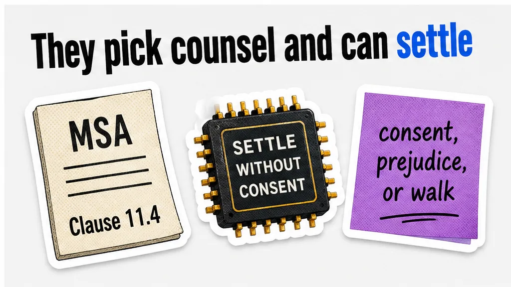 Clause 11.4 claims procedure: they pick counsel and may settle, no face
