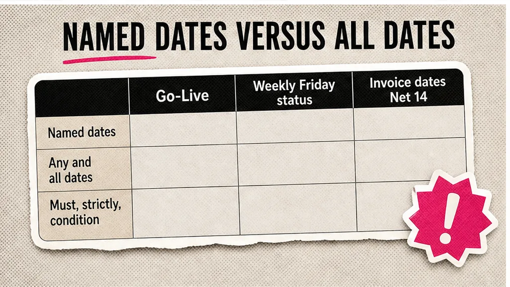 Go-Live circled; weekly Friday status also of the essence, no face