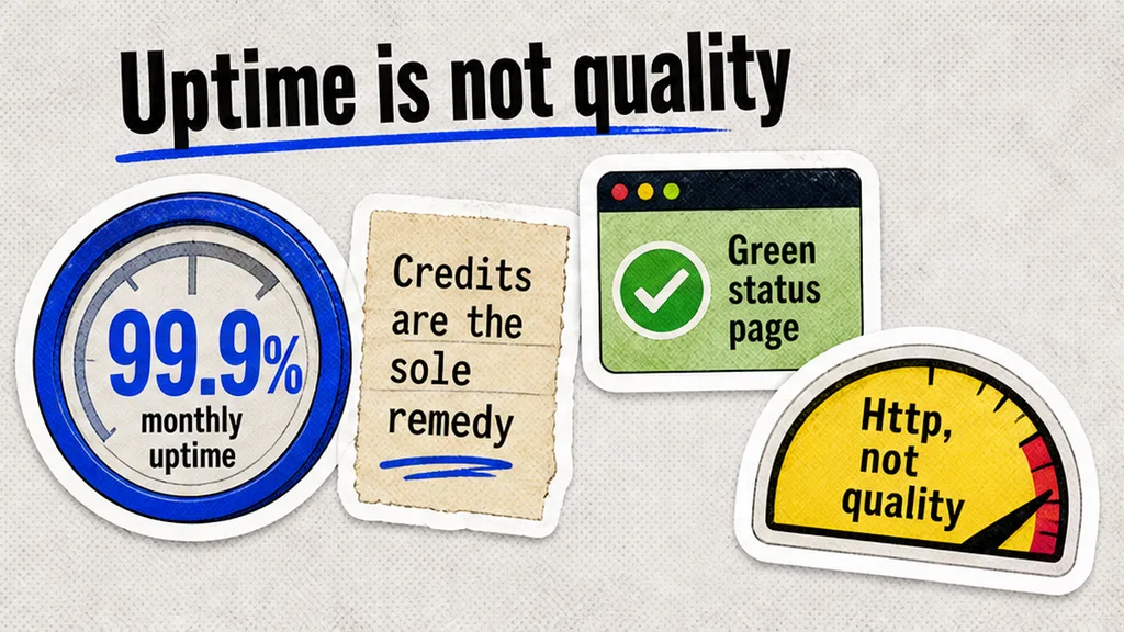 Uptime SLA green while quality and refusal rate sit outside the meter, no face