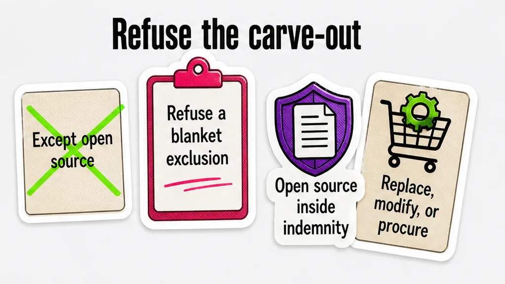 IP indemnity with an except-open-source carve-out crossed out, no face