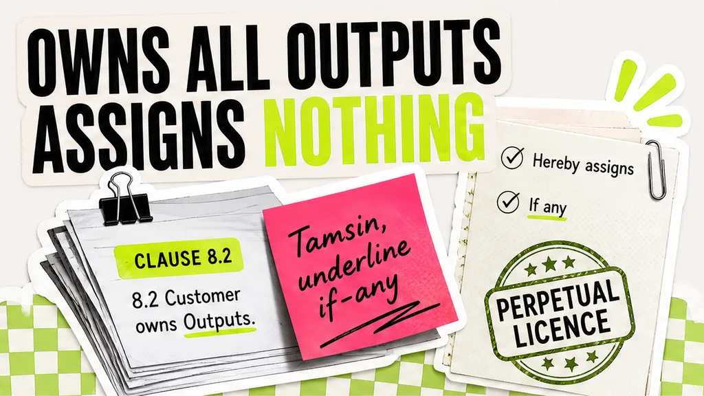 Outputs assignment line with if-any underlined and perpetual-licence stamp, no face